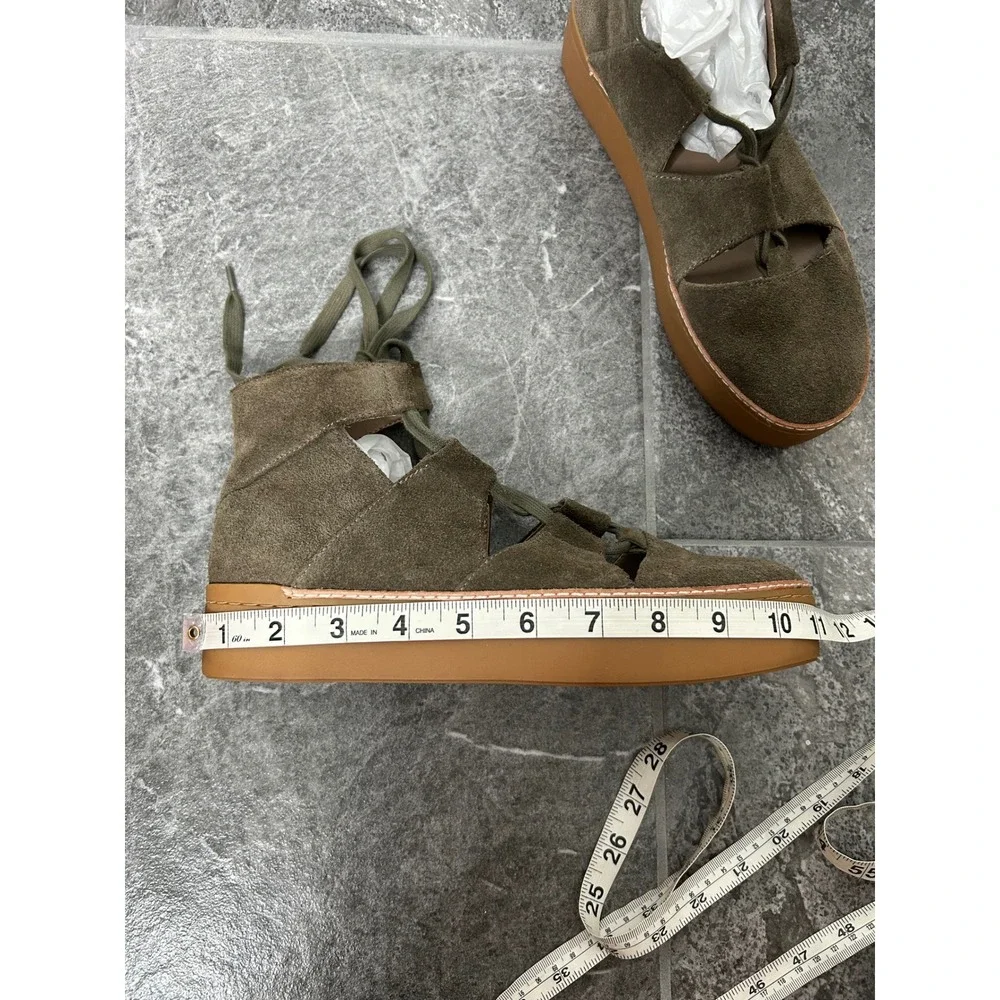 Anthropologie M4D3 Platform Gladiator Ankle Shoe Size 9 Olive Brown Suede Fall